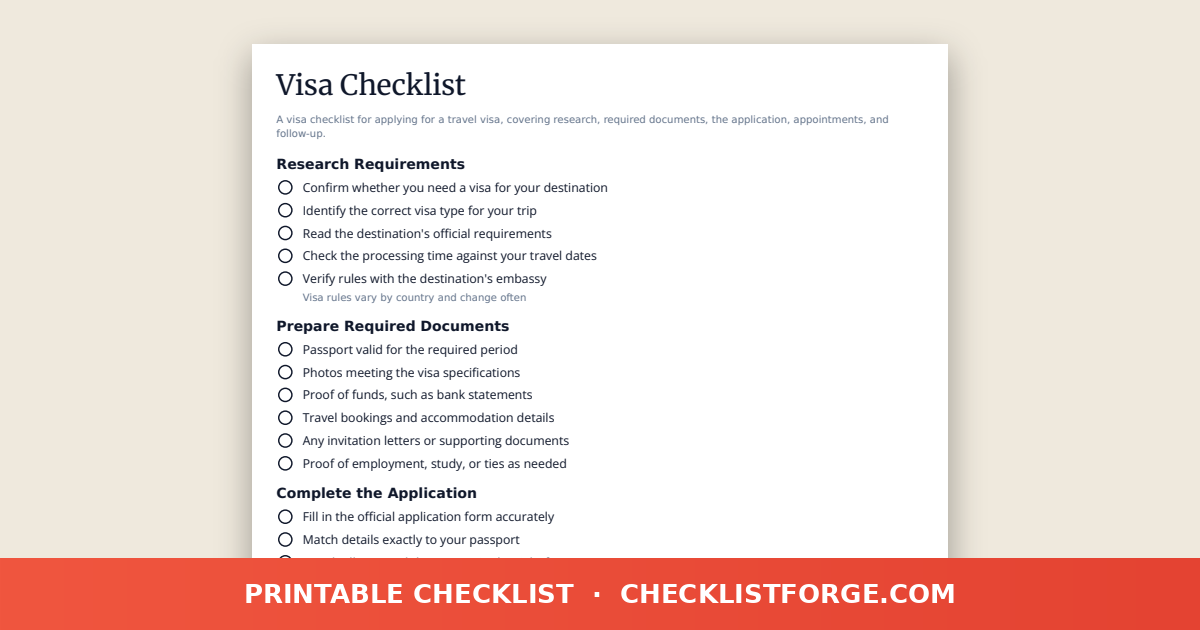 Visa Checklist