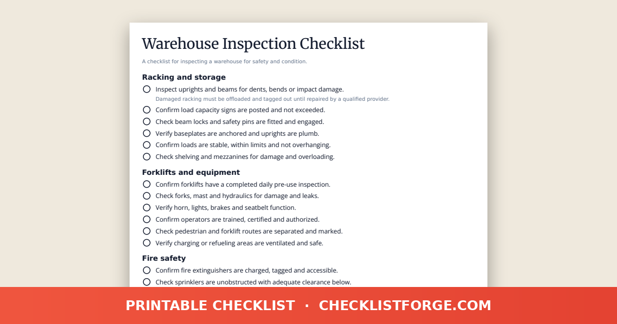 Warehouse Inspection Checklist