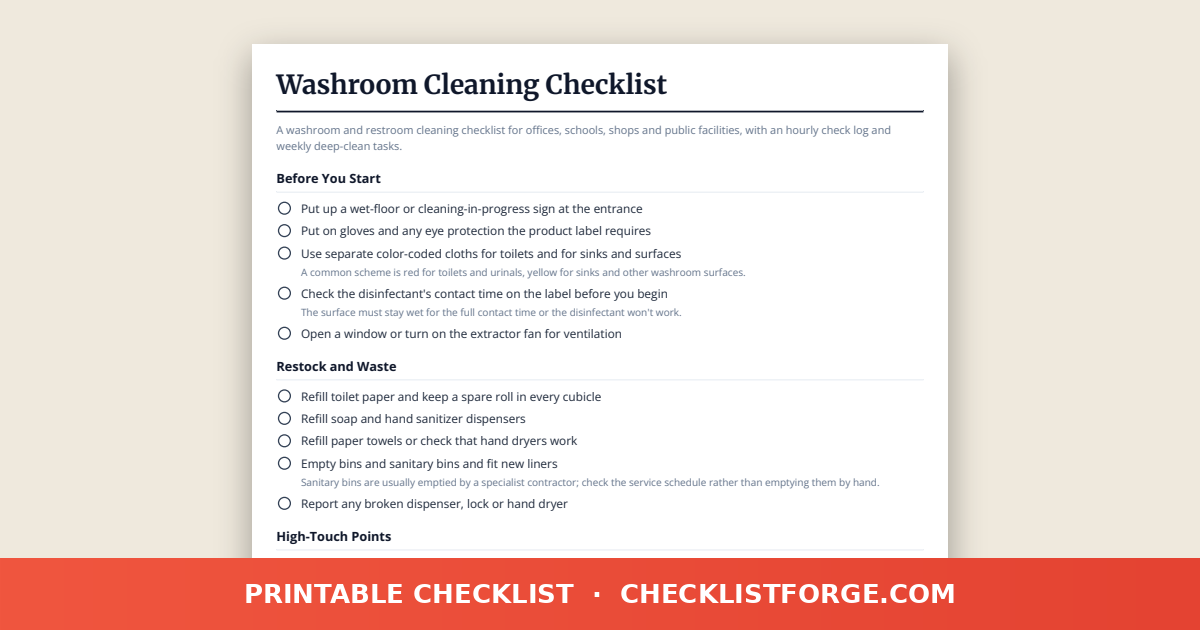 Washroom Cleaning Checklist