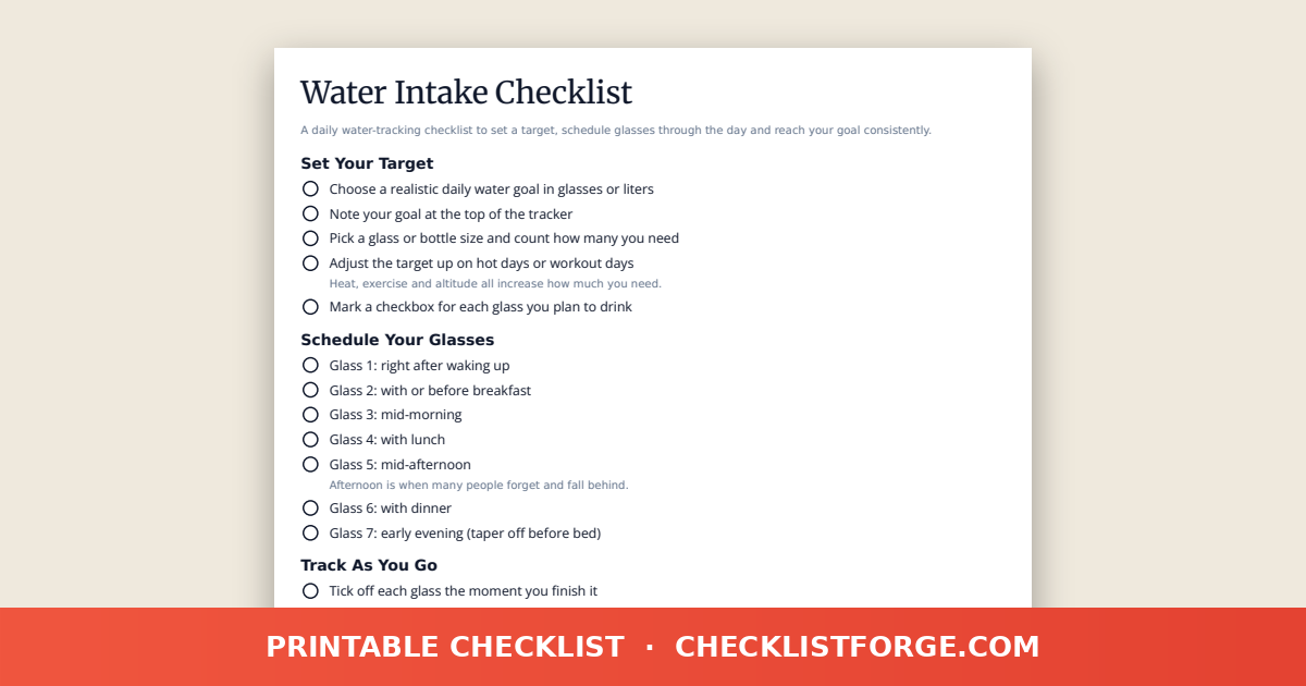 Water Intake Checklist