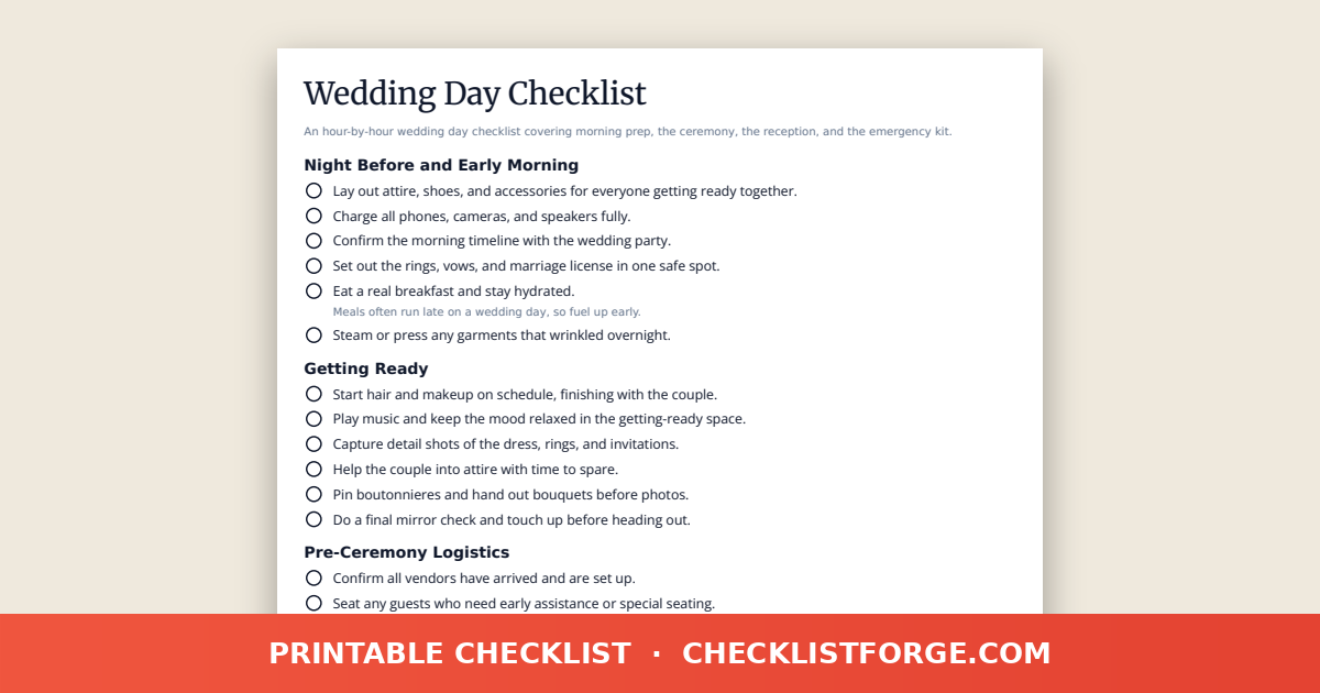Wedding Day Checklist