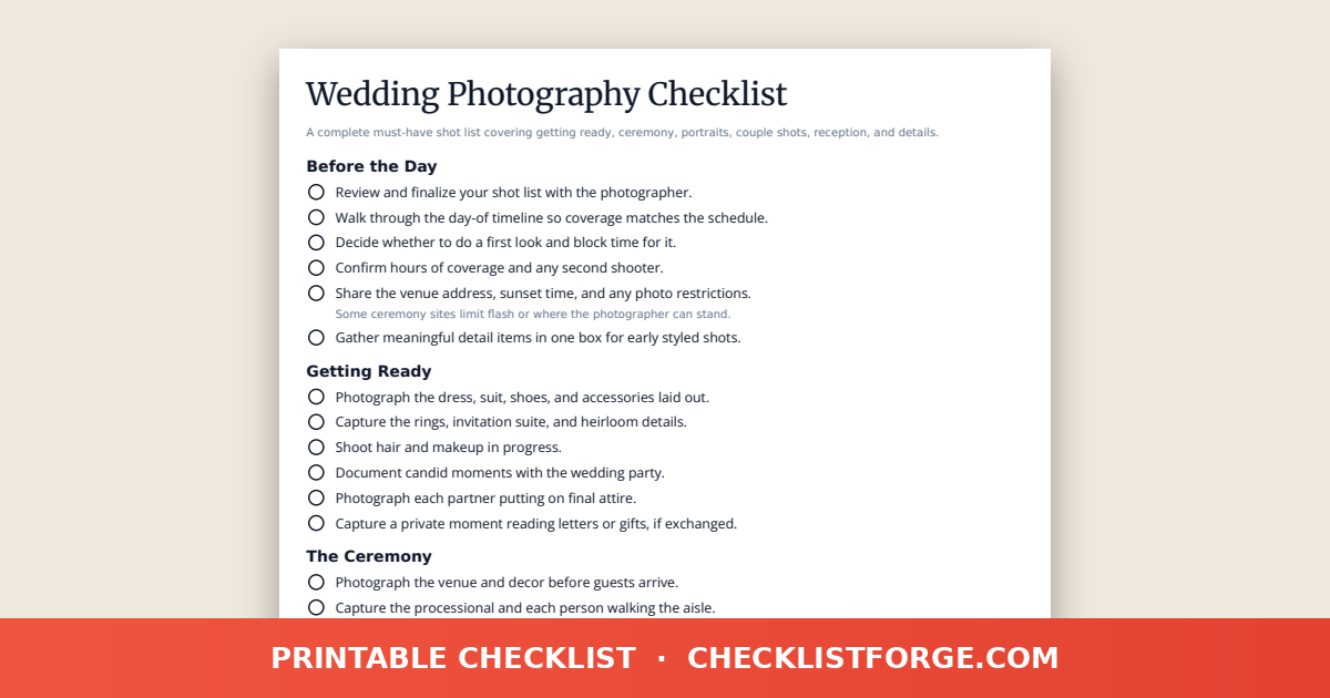 Wedding Photography Checklist