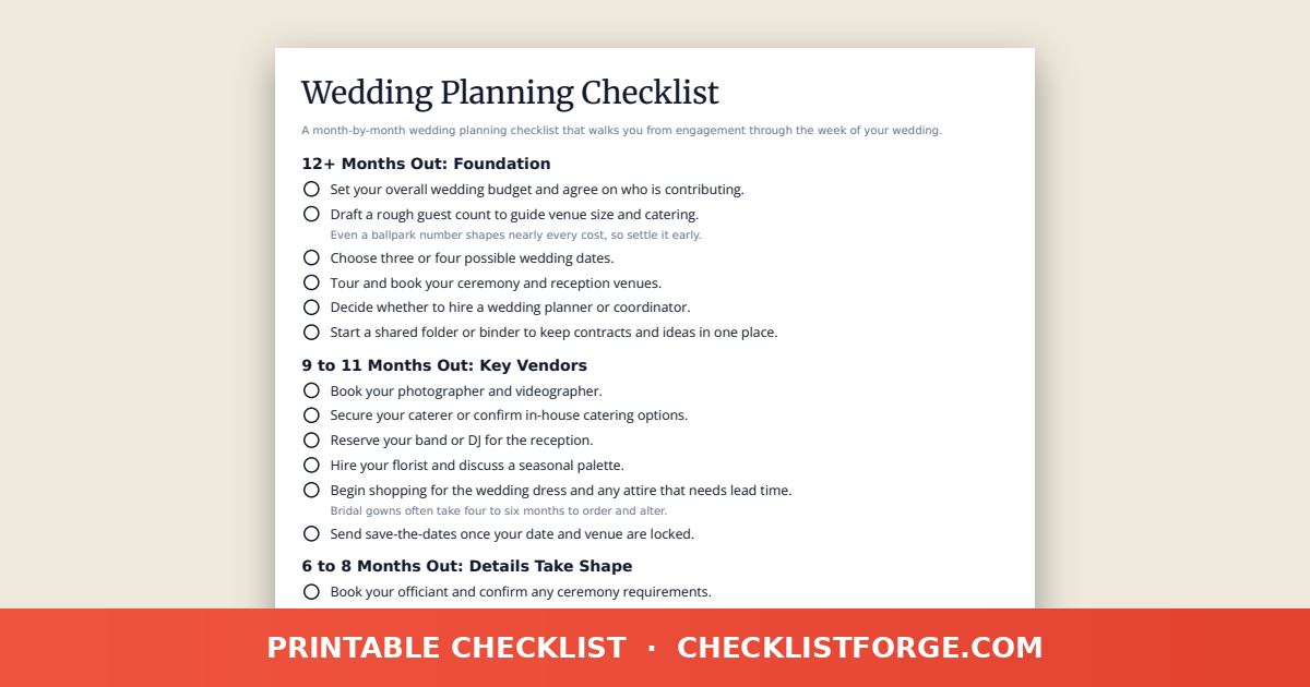 Wedding Planning Checklist