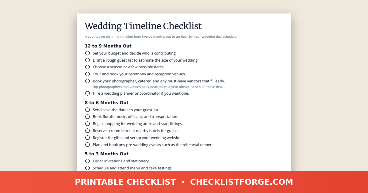 Wedding Timeline Checklist