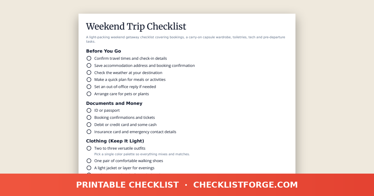Weekend Trip Checklist