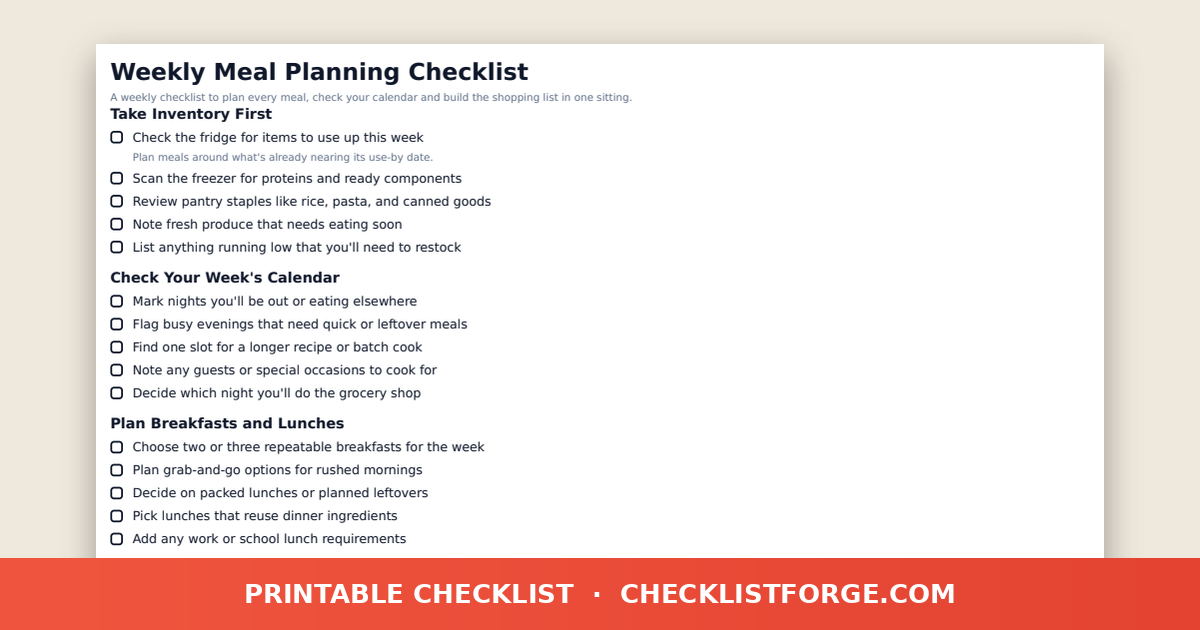 Weekly Meal Planning Checklist