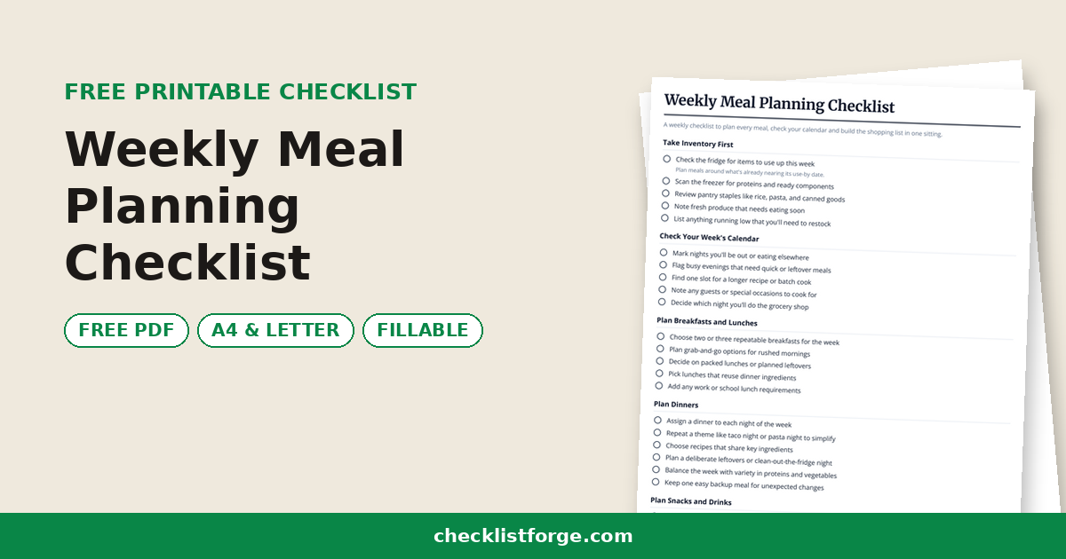 Weekly Meal Planning Checklist