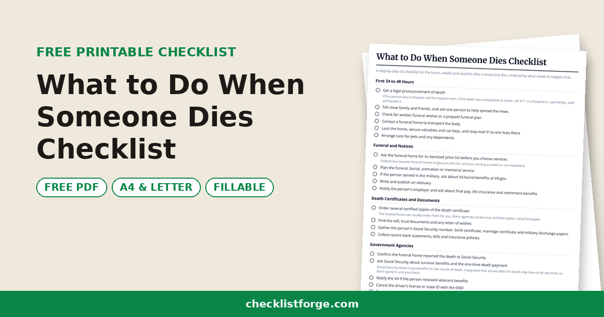 What to Do When Someone Dies Checklist
