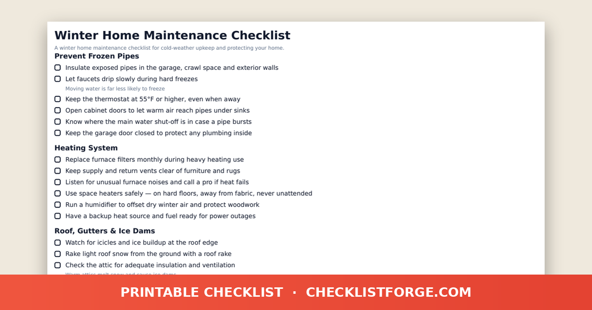 Winter Home Maintenance Checklist