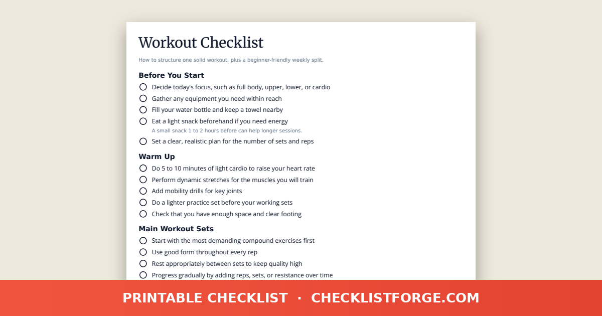 Workout Checklist