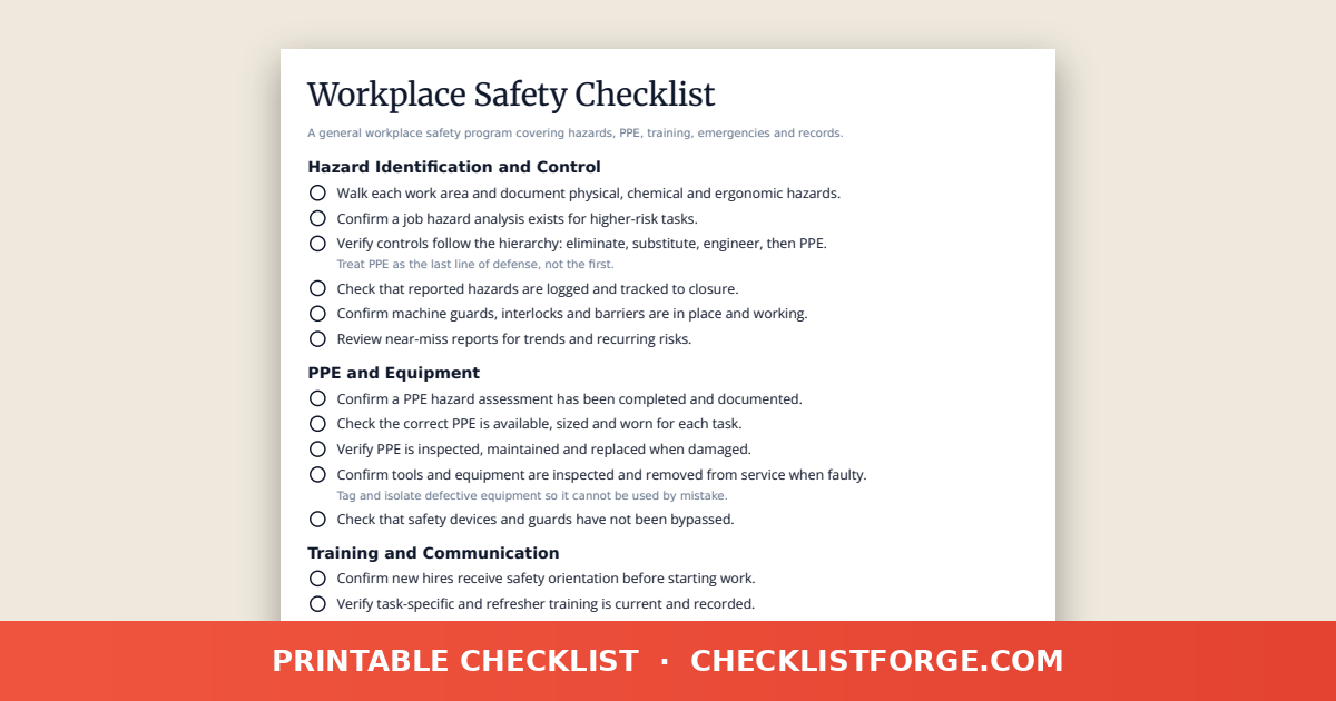Workplace Safety Checklist